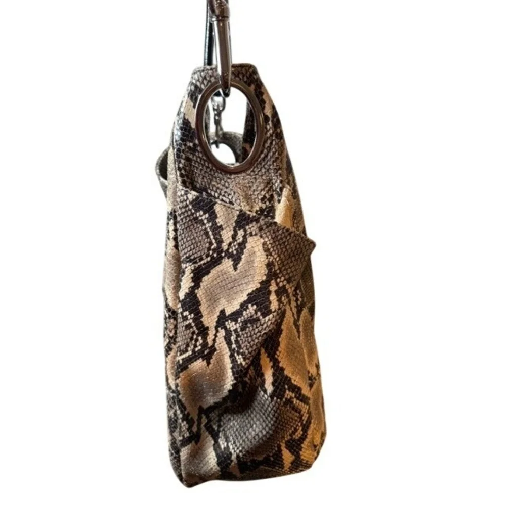 Streets Ahead Snakeskin Embossed Hobo Bag Grey Black Patent Handle Made in USA